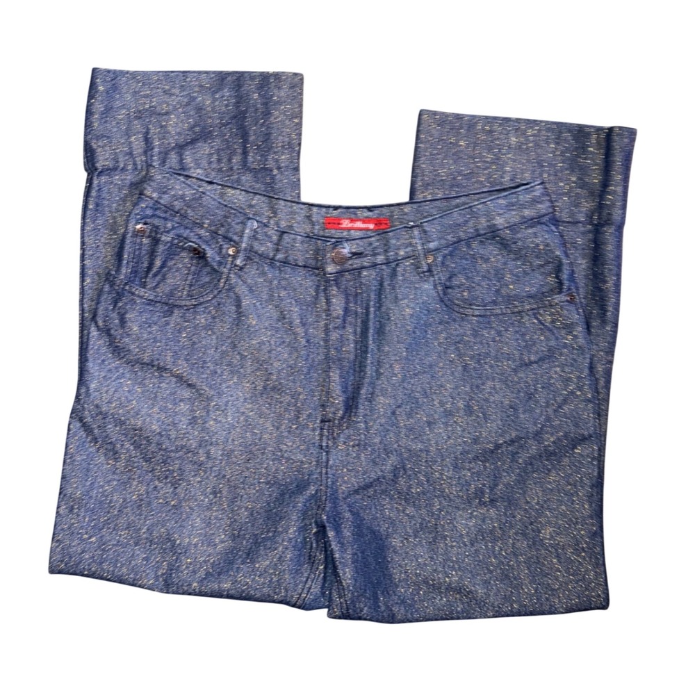 Bill Blass Brittany Jeans Women 14 Blue Excellent Gold Fleck Sparkle Wide Leg